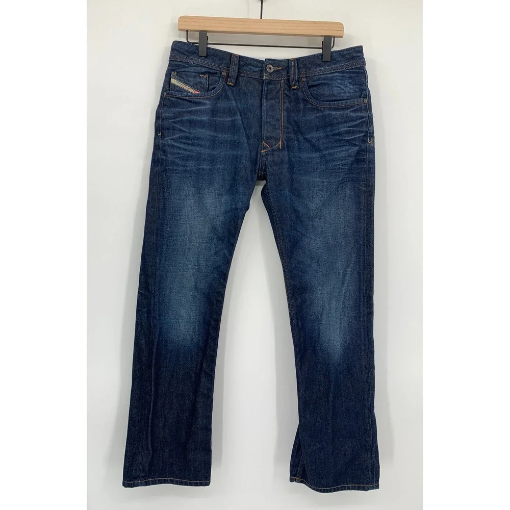 Diesel Larkee Jeans Mens 31x30 Blue Straight Leg Dark Wash Button Fly Denim